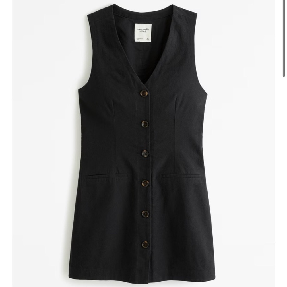 Abercrombie & Fitch Black Vest Button-Front Mini Dress - Picture 1 of 3